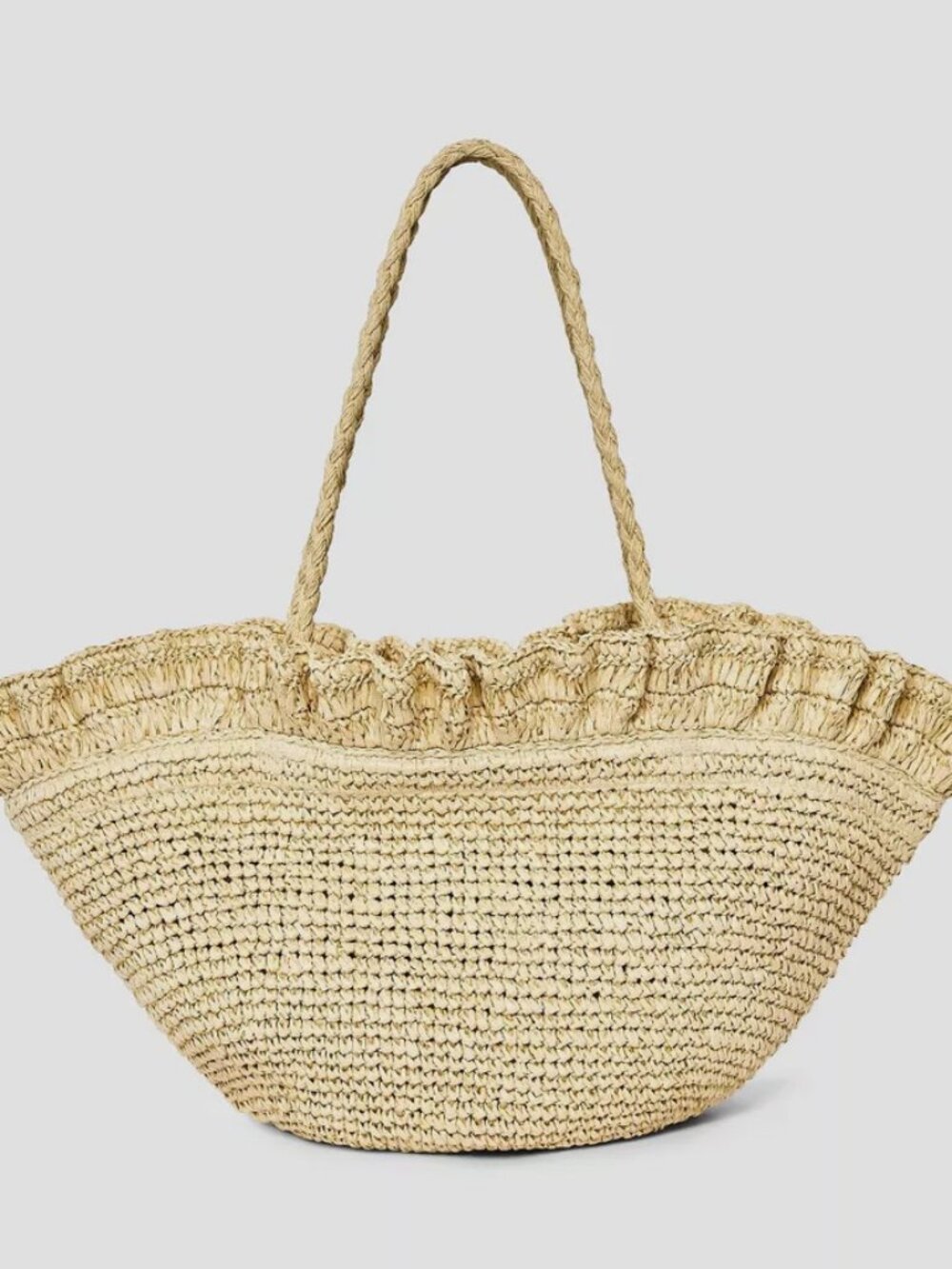 Straw Ruffle Crochet Fan Tote Bag - A New Day Natural